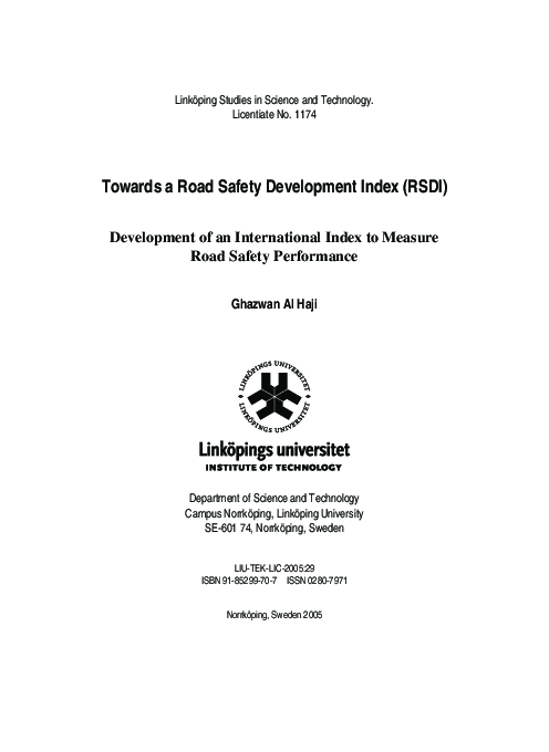 (PDF) Towards a road safety development index (RSDI). Development of an ...