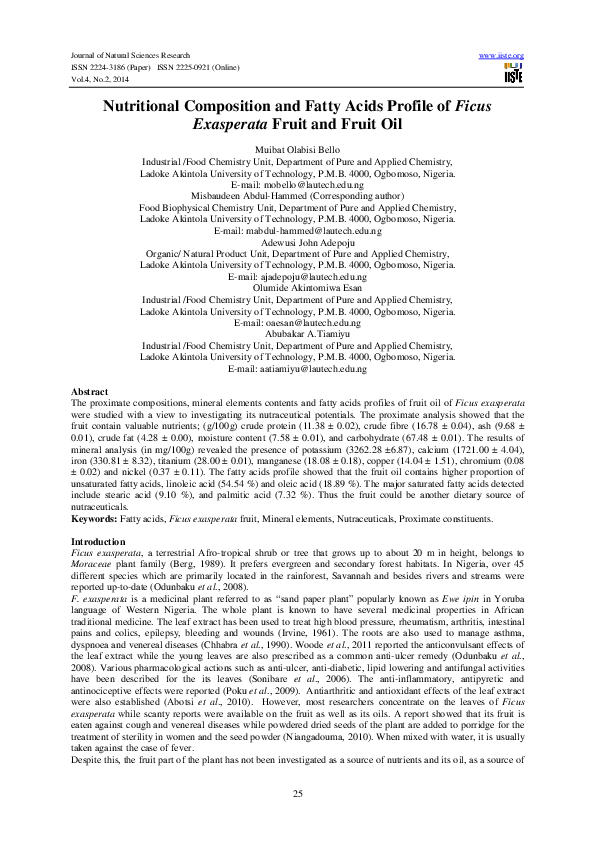 (PDF) Nutritional Composition and Fatty Acids Profile of Ficus ...