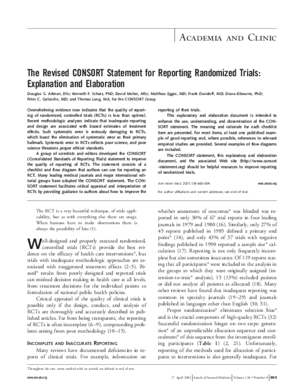 (PDF) The Revised CONSORT Statement for Reporting Randomized Trials ...