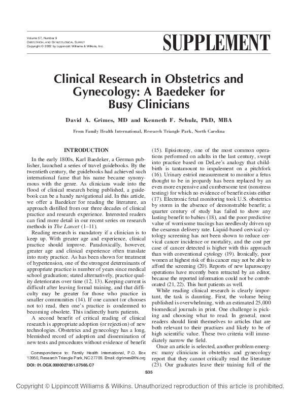 (PDF) Clinical Research in Obstetrics and Gynecology