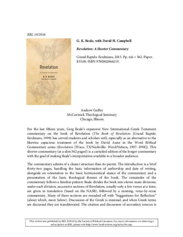 (PDF) Review: Gregory Beale, Revelation Shorter Commentary