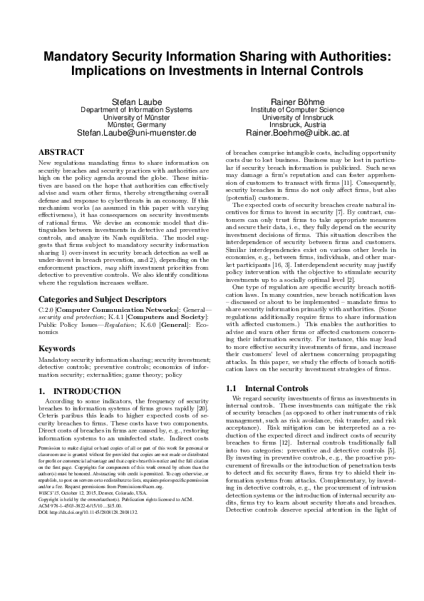 (PDF) Mandatory Security Information Sharing with Authorities