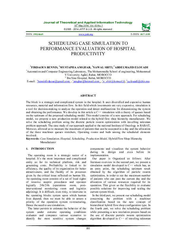 (PDF) Scheduling Case Simulation to Performance Evaluation of Hospital ...