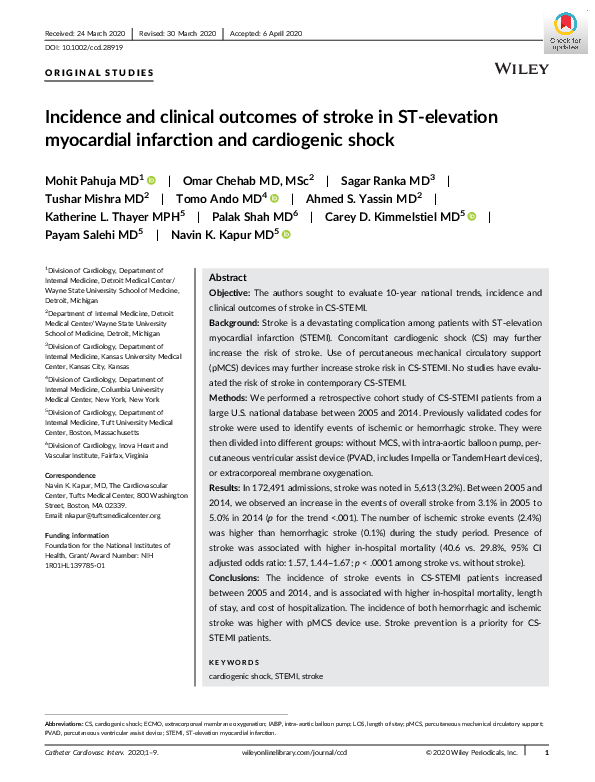 (PDF) Incidence and clinical outcomes of stroke in ST ‐elevation ...