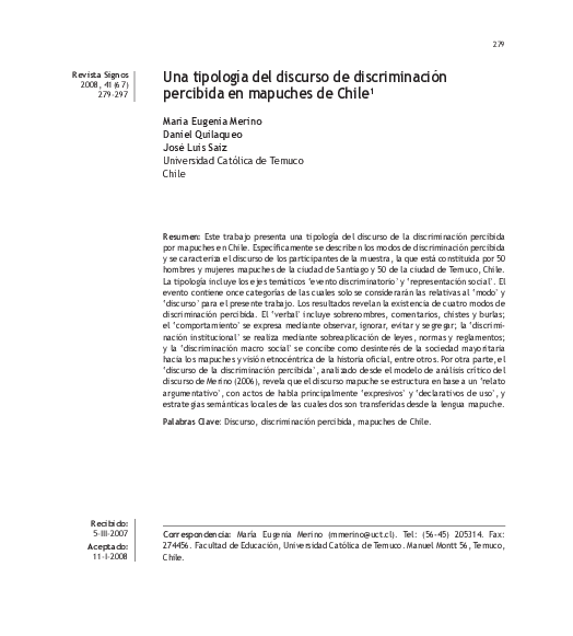 (PDF) Una tipología del discurso de discriminación percibida en ...