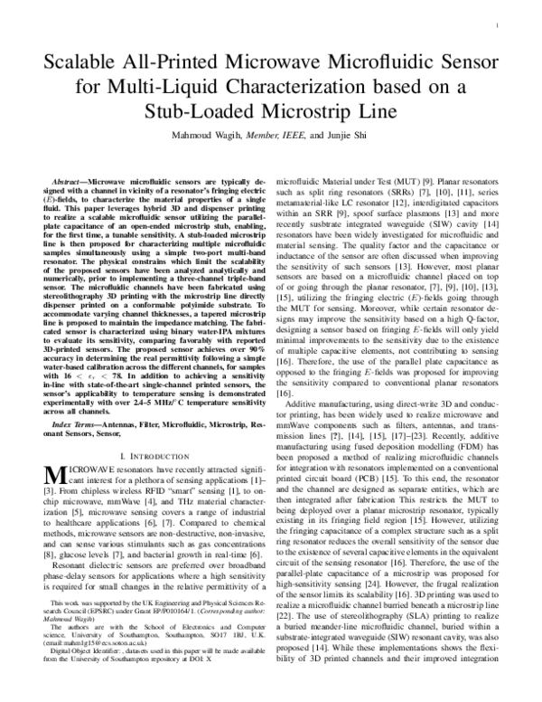 (PDF) Scalable All-Printed Microwave Microfluidic Sensor for Multi ...