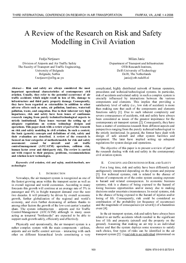 (PDF) A review of research on risk and safety modelling in civil aviation