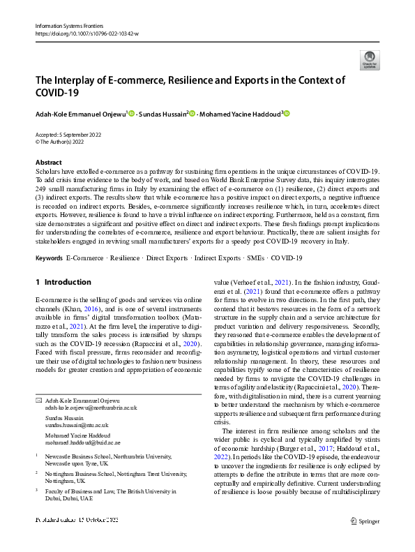 (PDF) The Interplay of E-commerce, Resilience and Exports in the ...