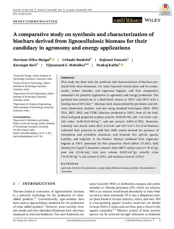 (PDF) A comparative study on synthesis and characterization of biochars ...