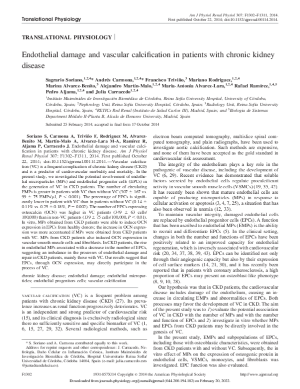 (PDF) Endothelial damage and vascular calcification in patients with ...