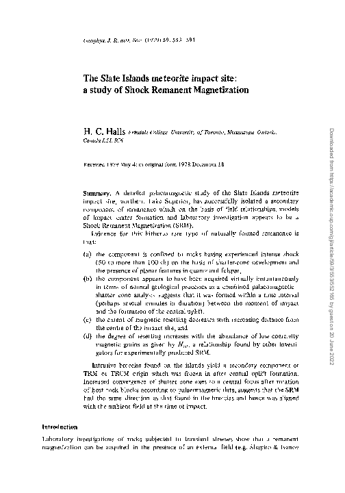 (PDF) The Slate Islands meteorite impact site: a study of Shock ...