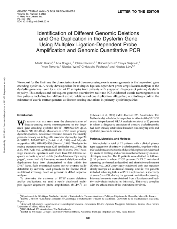 (PDF) Identification of Different Genomic Deletions and One Duplication ...
