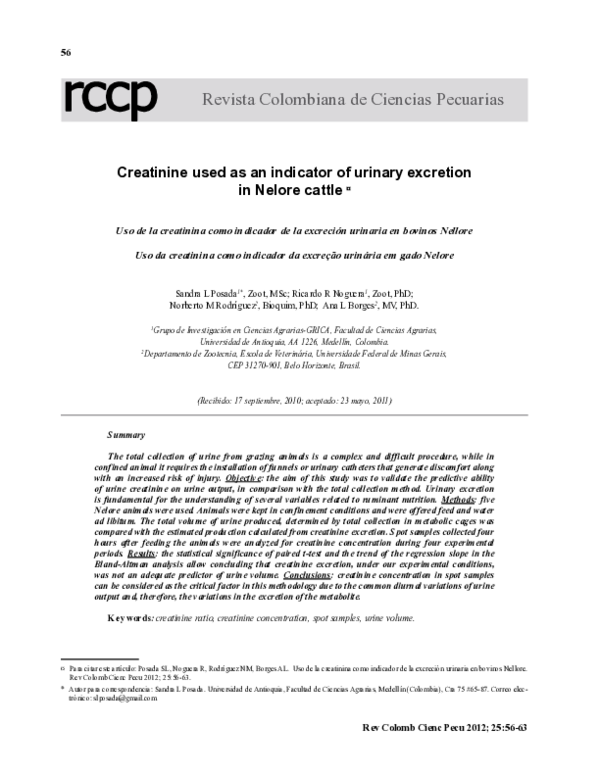 (PDF) Creatinine used as an indicator of urinary excretion in Nelore cattle