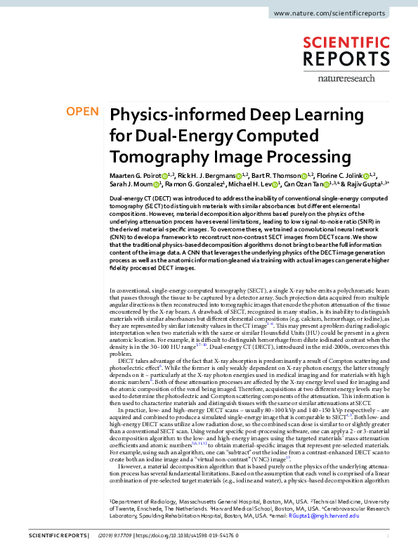 (PDF) Physics-informed Deep Learning for Dual-Energy Computed ...