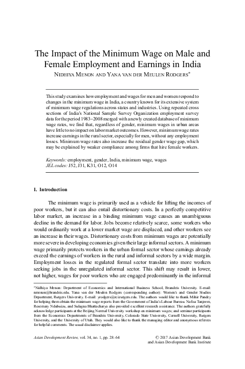 (PDF) The Impact of the Minimum Wage on Male and Female Employment and ...