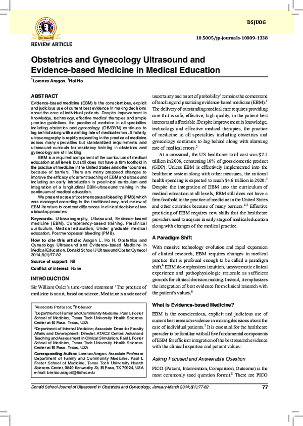 (PDF) Obstetrics and Gynecology Ultrasound and Evidence-based Medicine ...