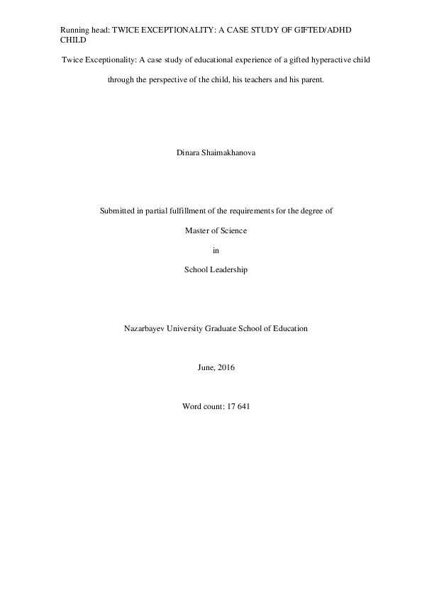 (PDF) Running head: TWICE EXCEPTIONALITY: A CASE STUDY OF GIFTED/ADHD CHILD