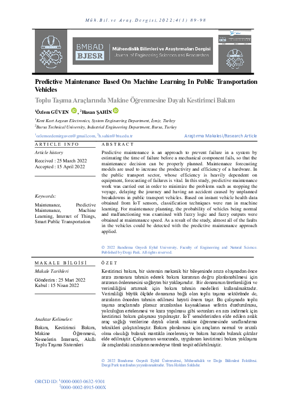 (PDF) Predictive Maintenance Based On Machine Learning In Public ...