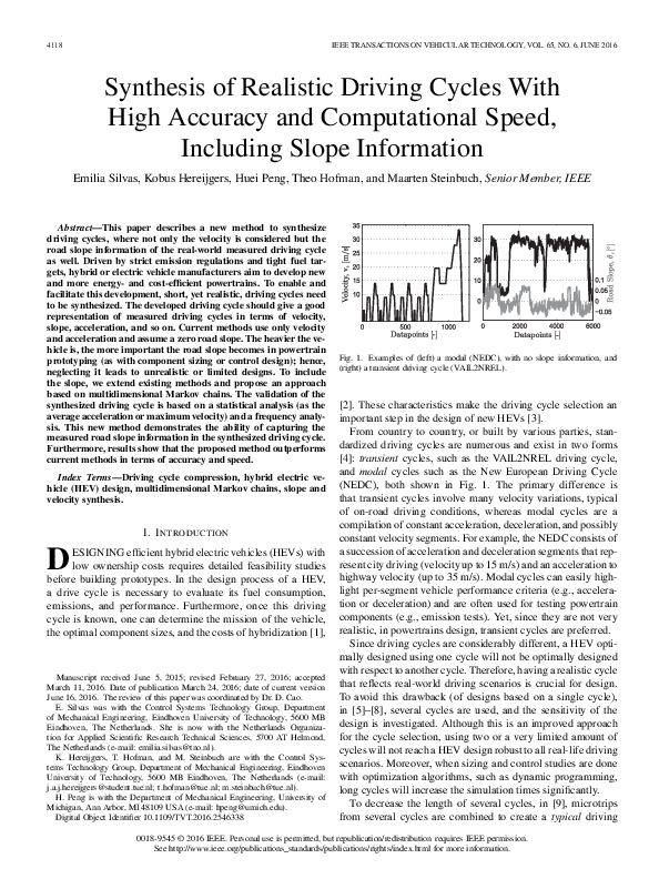 (PDF) Synthesis of Realistic Driving Cycles With High Accuracy and ...