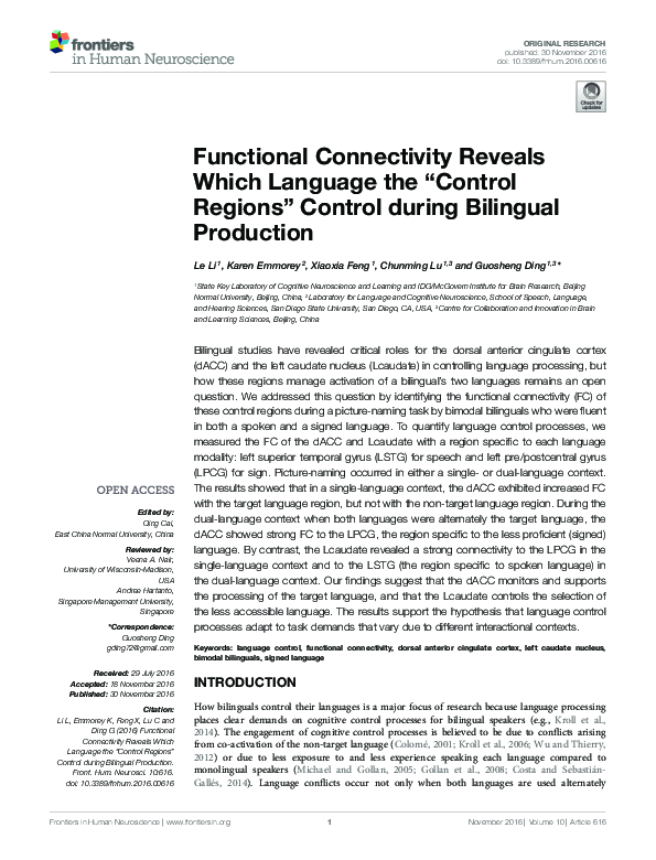 (PDF) Functional Connectivity Reveals Which Language the “Control ...