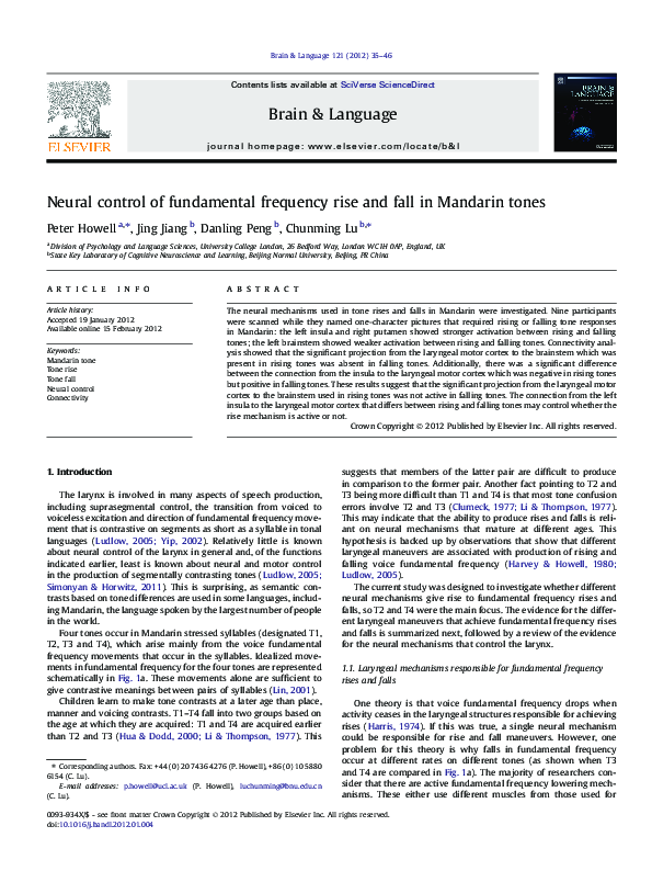 (PDF) Neural control of fundamental frequency rise and fall in Mandarin ...