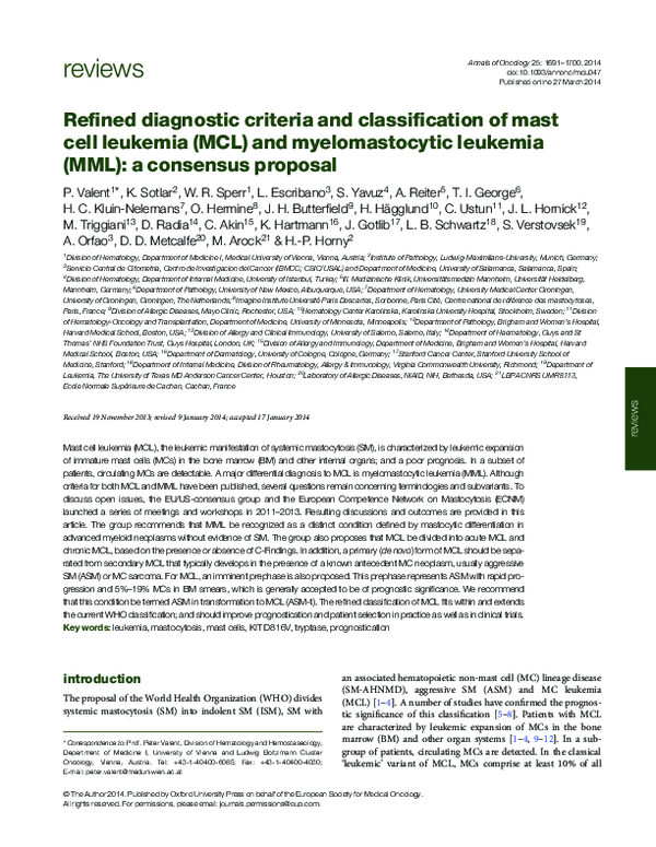 (PDF) Refined diagnostic criteria and classification of mast cell ...