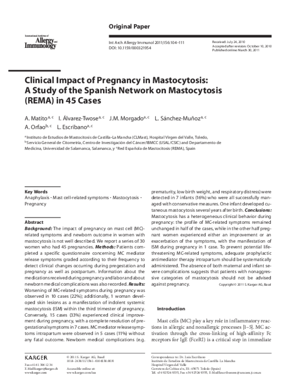 (PDF) Clinical Impact of Pregnancy in Mastocytosis: A Study of the ...