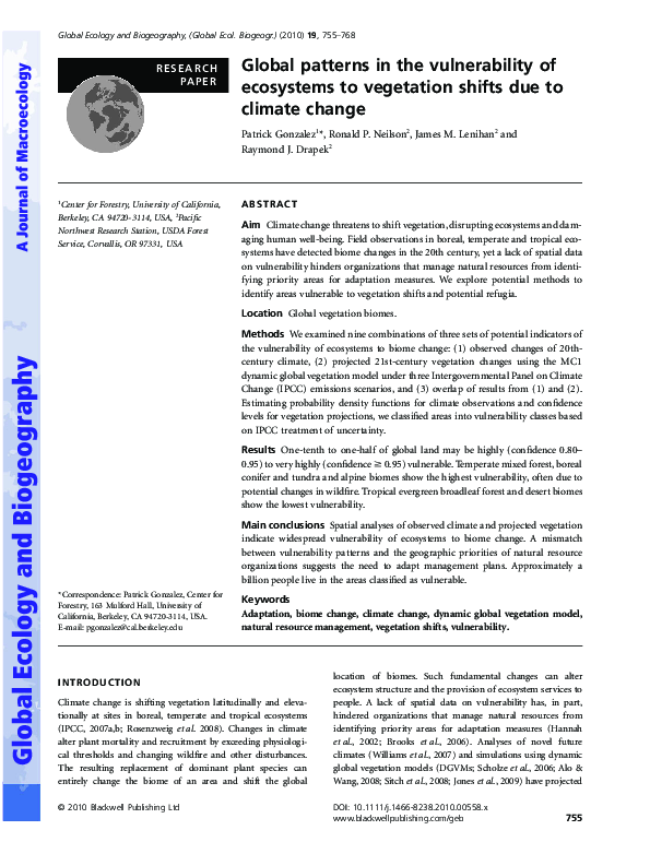 (PDF) Global patterns in the vulnerability of ecosystems to vegetation ...