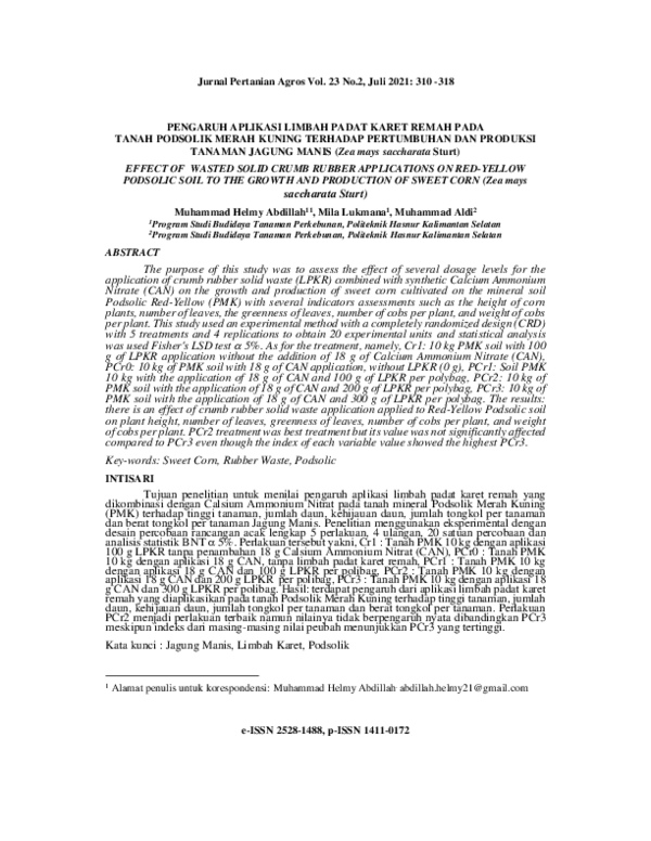 (PDF) PENGARUH APLIKASI LIMBAH PADAT KARET REMAH PADA TANAH PODSOLIK