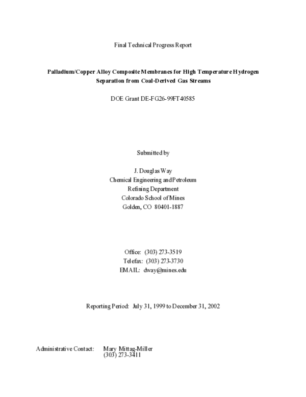 (PDF) Palladium/Copper Alloy Composite Membranes for High Temperature ...