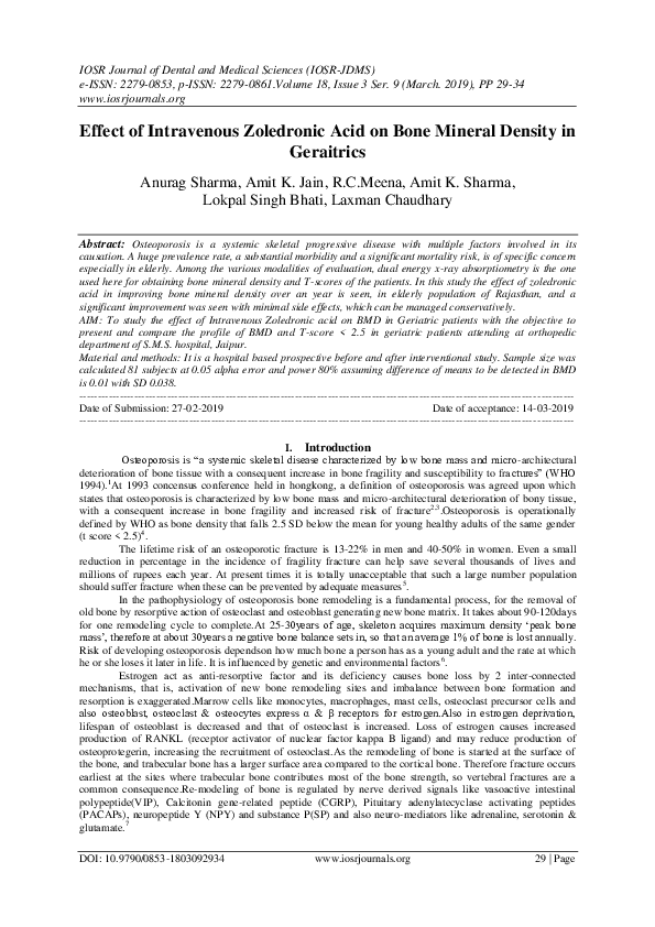 (PDF) Effect of Intravenous Zoledronic Acid on Bone Mineral Density in ...