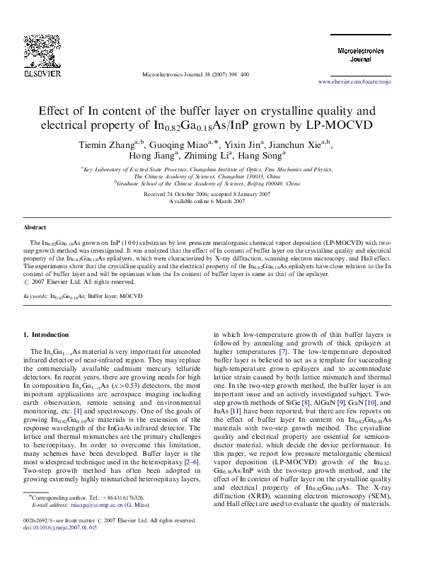 (PDF) Effect of In content of the buffer layer on crystalline quality ...