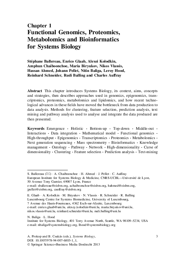 (PDF) Functional Genomics, Proteomics, Metabolomics and Bioinformatics ...