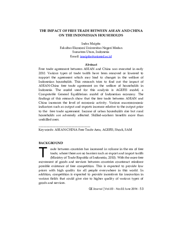 (PDF) The Impact of Free Trade Between Asean and China on the ...