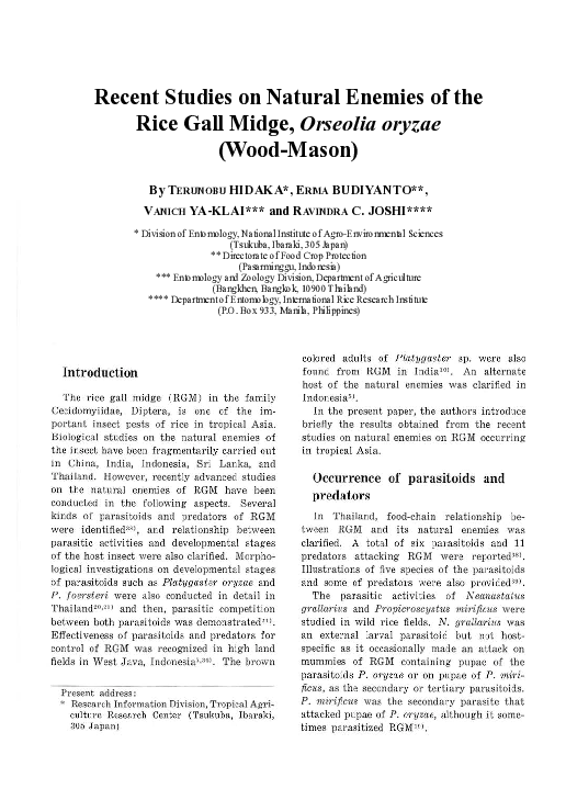 (PDF) Natural Enemies of Rice Gall Midge in Asia