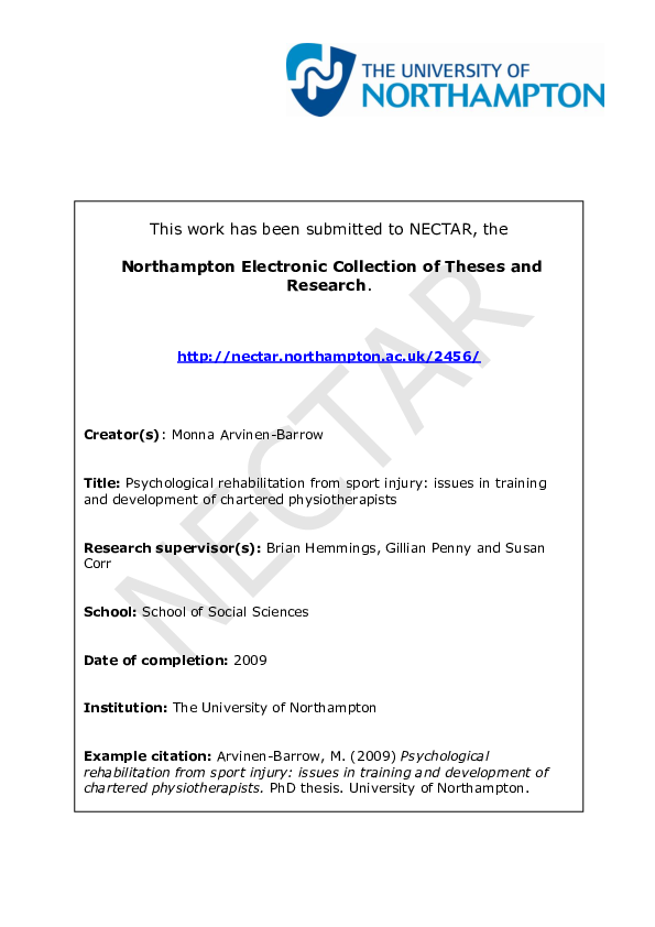 (PDF) Psychological rehabilitation from sport injury: issues in ...