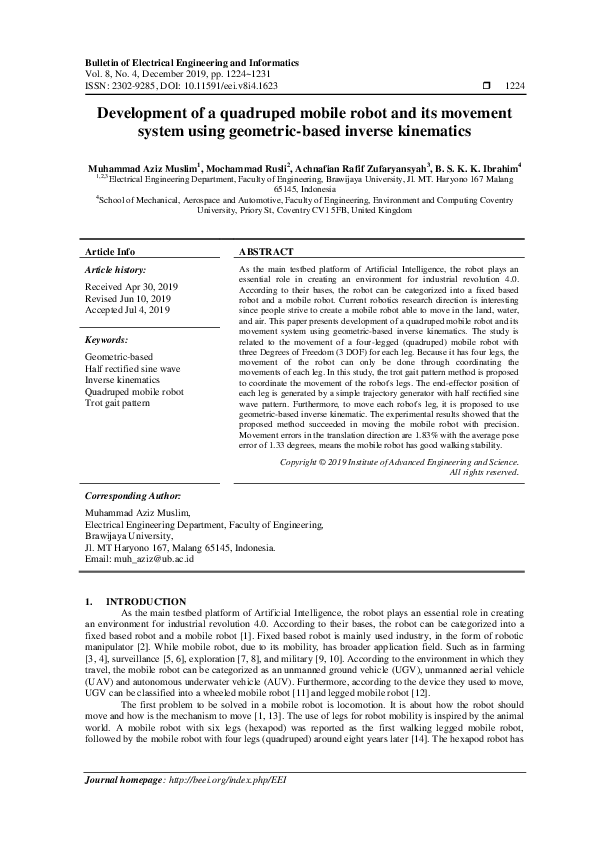 (PDF) Development of a quadruped mobile robot and its movement system ...