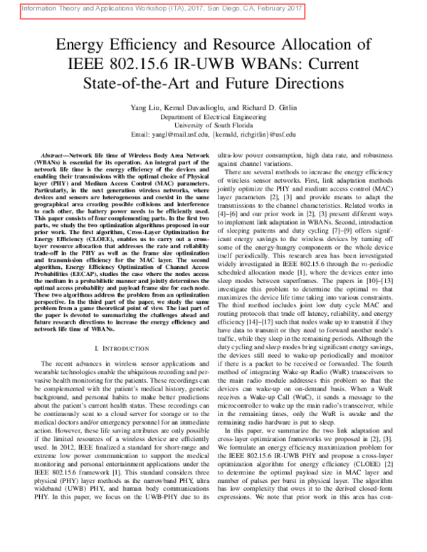 (PDF) Energy efficiency and resource allocation of IEEE 802.15.6 IR-UWB ...