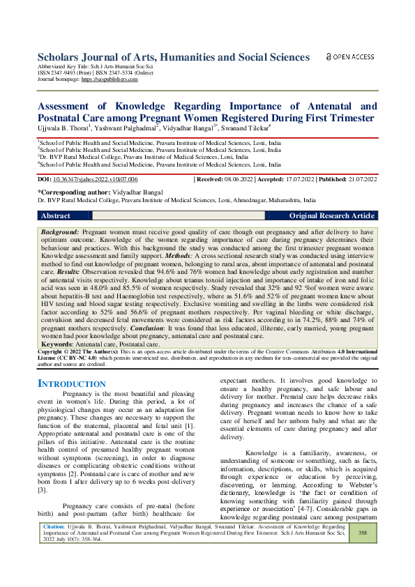 (PDF) Assessment of Knowledge Regarding Importance of Antenatal and ...