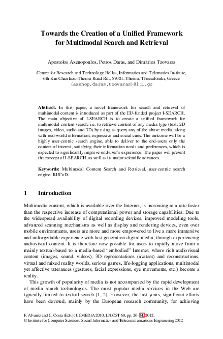 (PDF) Towards the Creation of a Unified Framework for Multimodal Search ...