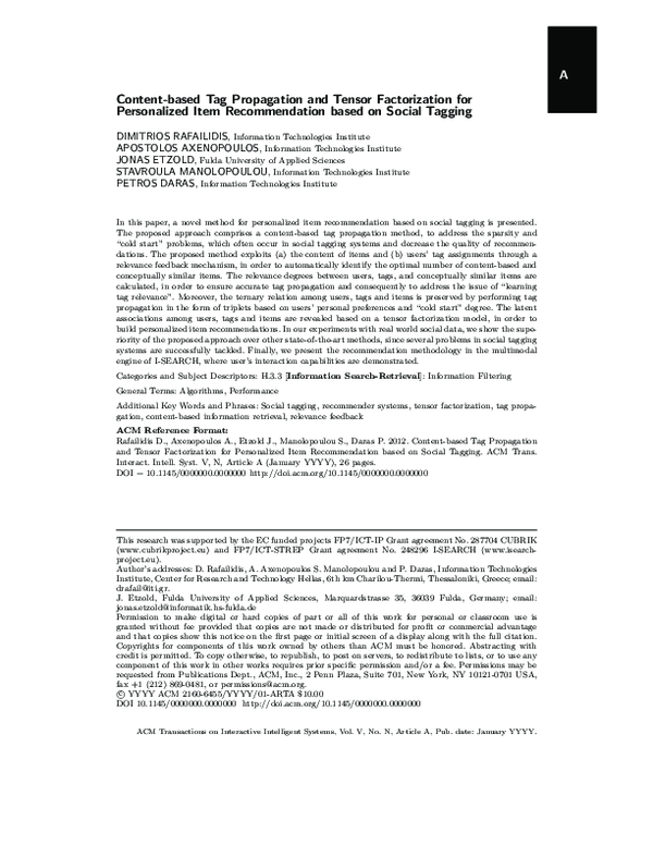 (PDF) Content-based tag propagation and tensor factorization for ...