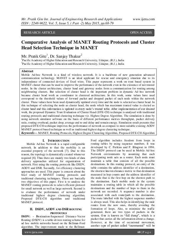 (PDF) Comparative Analysis of MANET Routing Protocols and Cluster Head ...