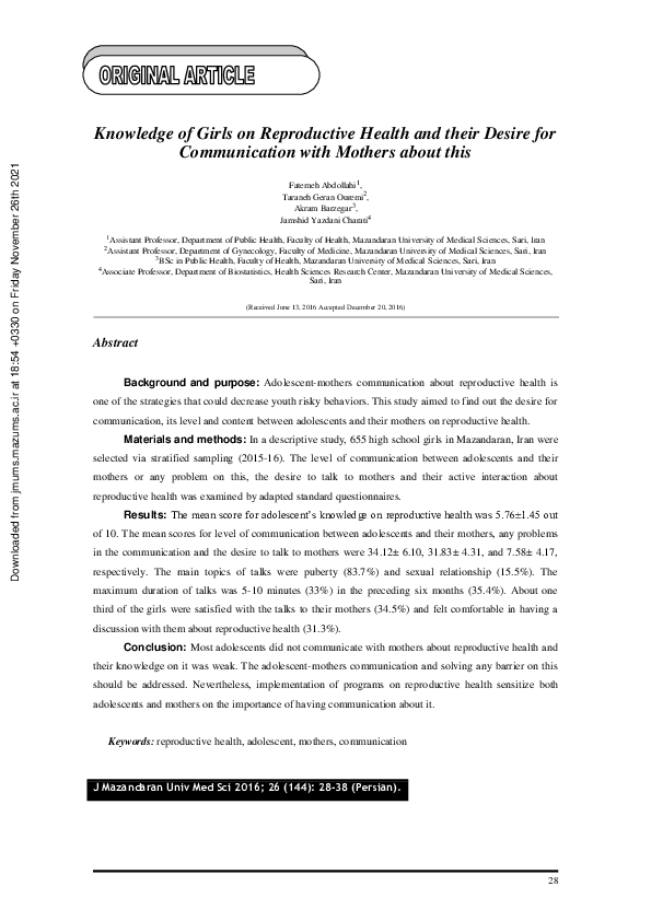 (PDF) Knowledge of Girls on Reproductive Health and their Desire for ...