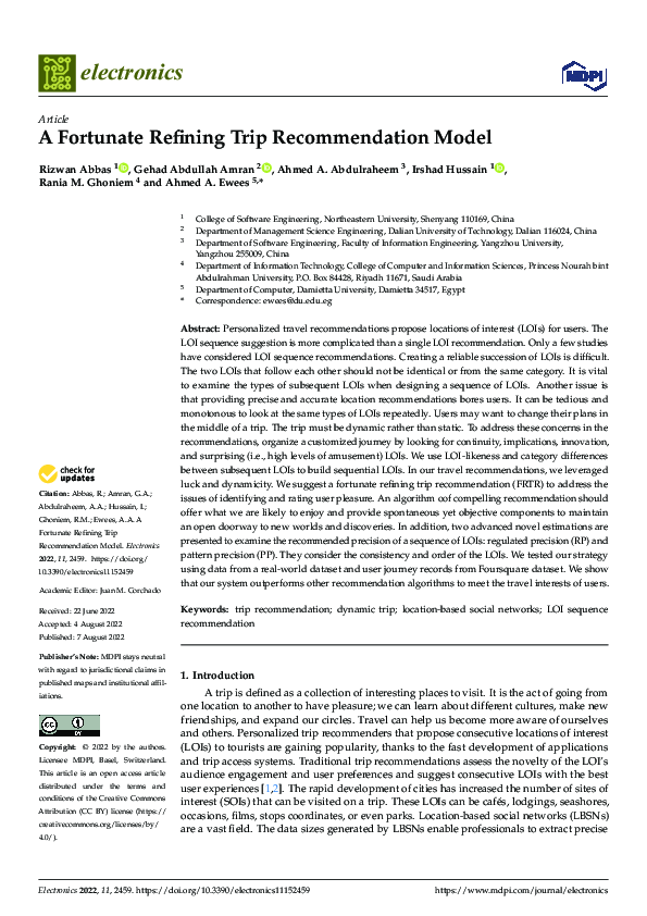 (PDF) A Fortunate Refining Trip Recommendation Model