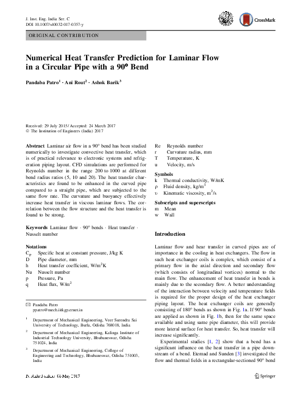 (PDF) Numerical Heat Transfer Prediction for Laminar Flow in a Circular ...