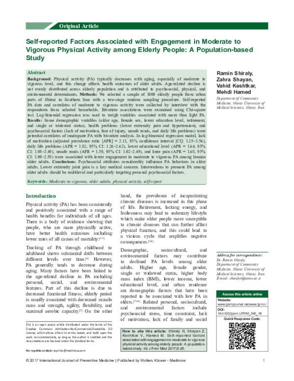 (PDF) Self-reported Factors Associated with Engagement in Moderate to ...