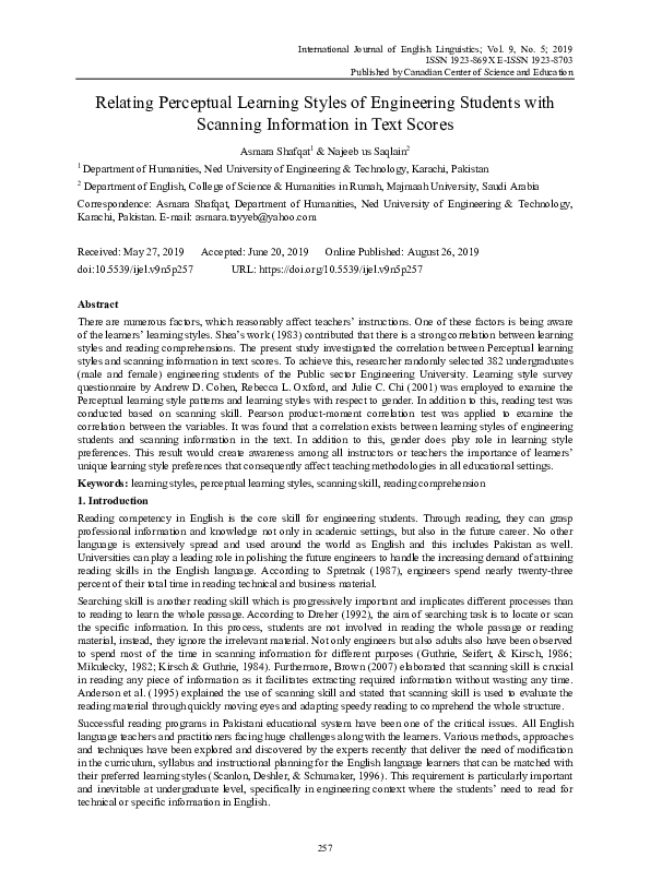 (PDF) Learning Styles of Engineering Students