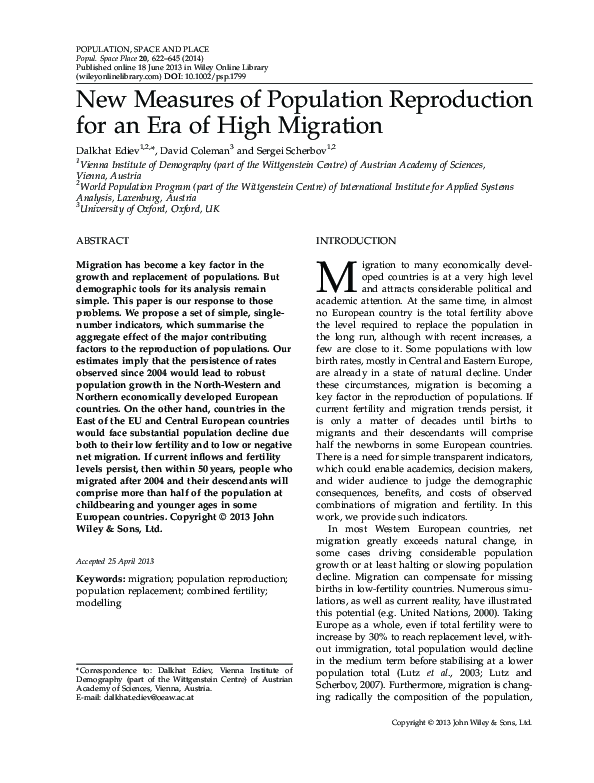 (PDF) New Measures of Population Reproduction for an Era of High Migration