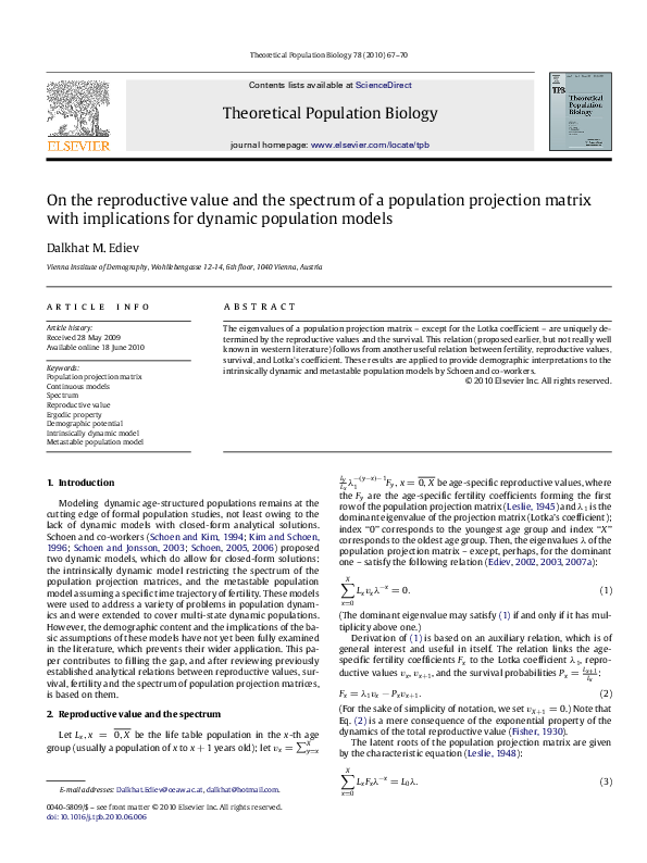 (PDF) On the reproductive value and the spectrum of a population ...