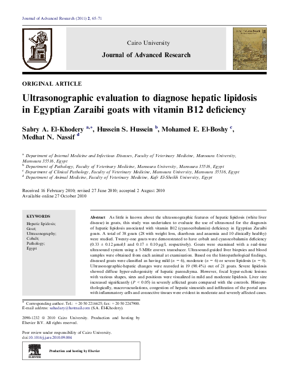 (PDF) Ultrasonographic evaluation to diagnose hepatic lipidosis in